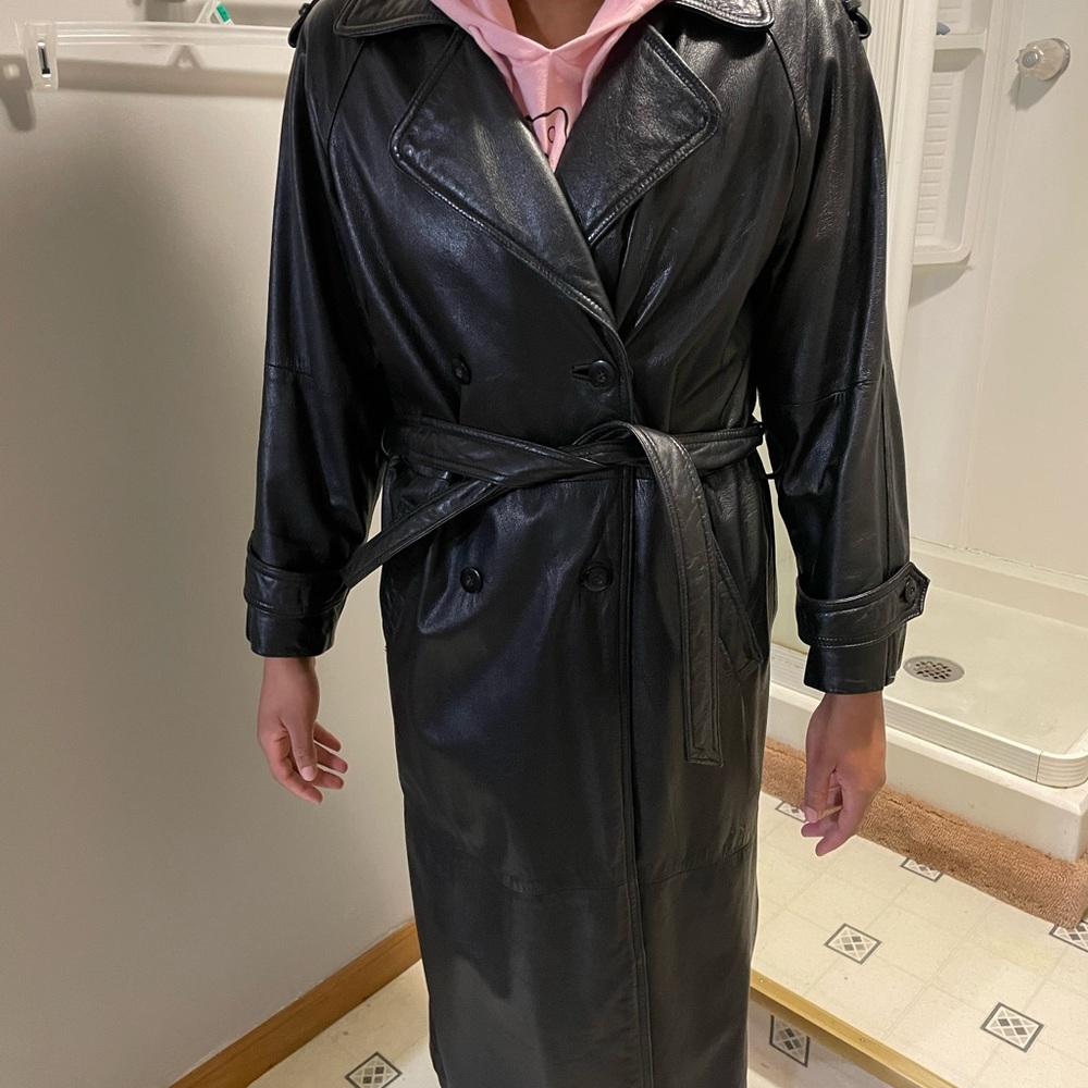 Wilson Black Leather Trench Coat